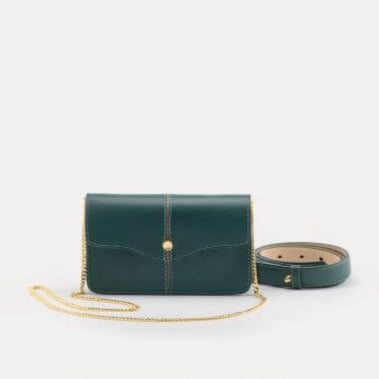 Strathberry Box Crescent Flap Leather Crossbody Bag Gold