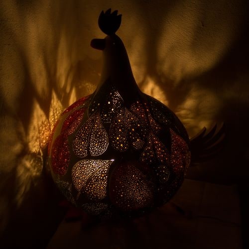 Hen Lamp with Autumn Leaves