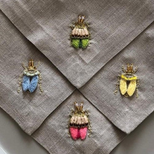 Italian Linen Raised Embroidered Bug Coasters - Set of 4
