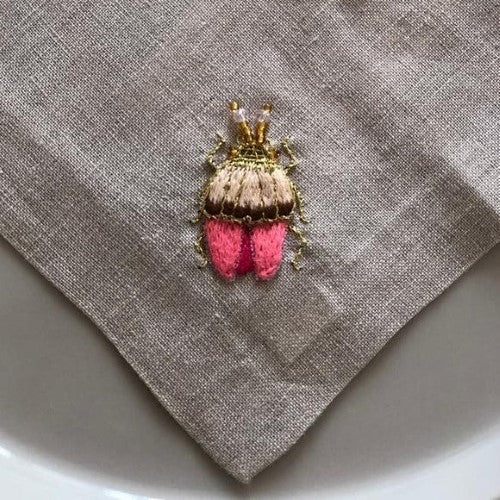 Italian Linen Raised Embroidered Bug Coasters - Set of 4