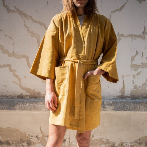 Hand-crafted Short Linen and Cotton Robe