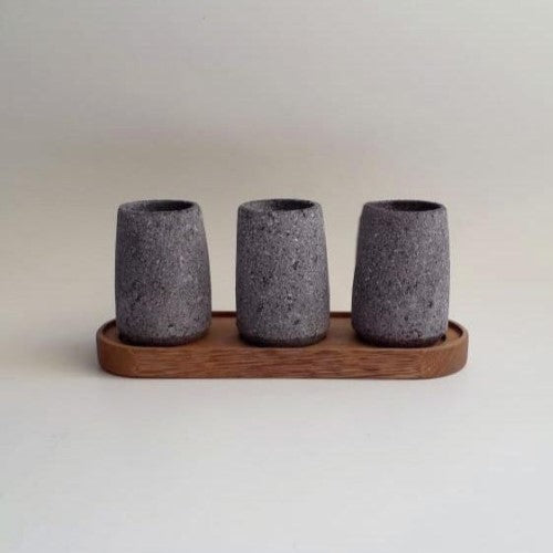 Tequilero H Handcarved Volcanic Stone Shot Glasses - Set of 3