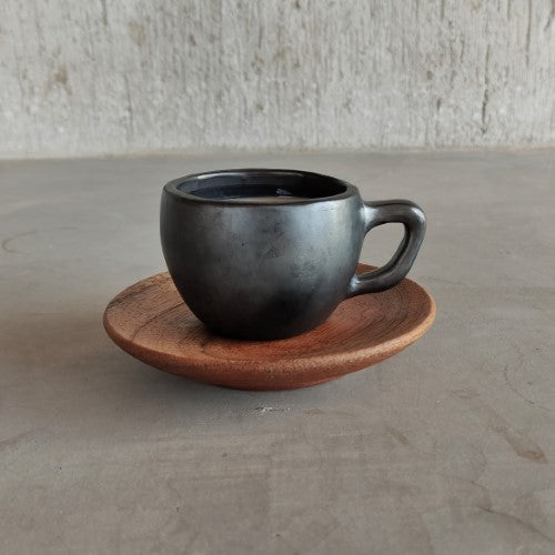 Espresso Cups +  Mahogany Saucers - Set of 4
