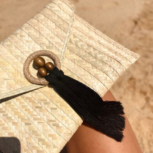 Wood-finished Pescadero Clutch with Tassel