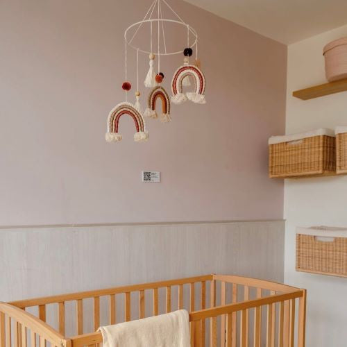 Baby Crib Mobile - Boho Rainbow Baby Wooden Crib Mobile Felt | Colorful  Cotton Ball | Wool Ball | Ceiling Mobile | Baby Mobile for Bassinet |  Nursery
