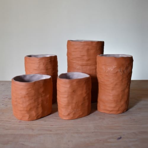 Set of 5 Terracotta Oval Vases