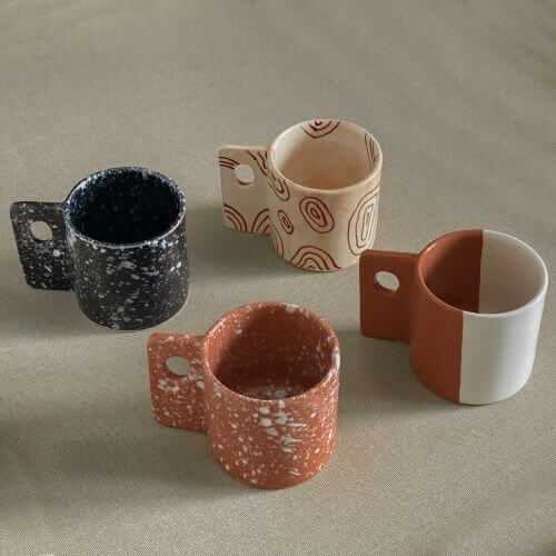 Terracotta and White Mugs