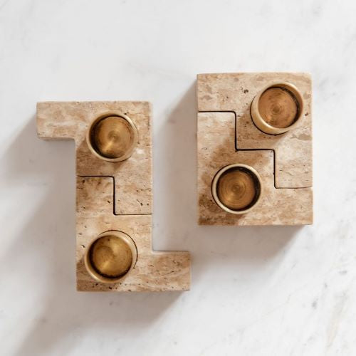 Set of 4 Marble and Brass Candle Holders