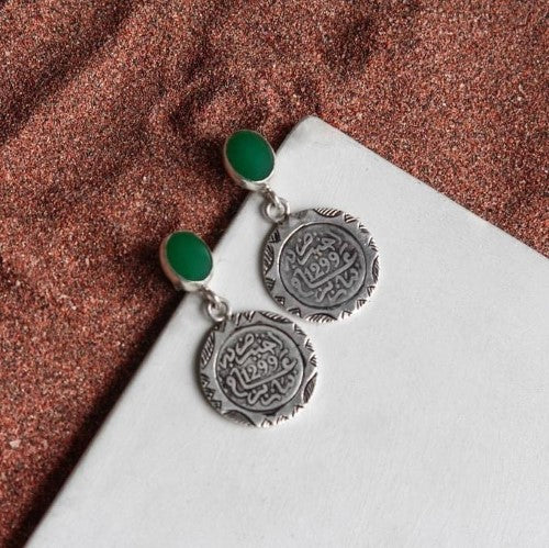 Handmade Stone and Silver Authentic Moroccan Coin Earrings